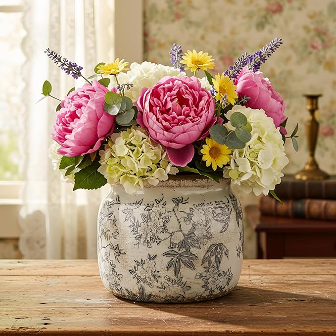 Vintage Planter Large Ceramic Plants Pot Crack Cottage Scroll Vase Flower Vase Pot Indoor Plants Home Kitchen Decor Farmhouse Antique Decorative Gift