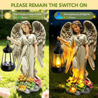 Solar Garden Statue Angel Figurine - 11.8 Inch Fairy Garden Angel Decor with Hanging Solar Lanterns and Succulent LED Lights for Balcony Patio Lawn Yard Ornaments, Mothers Day Gifts for Women Mom