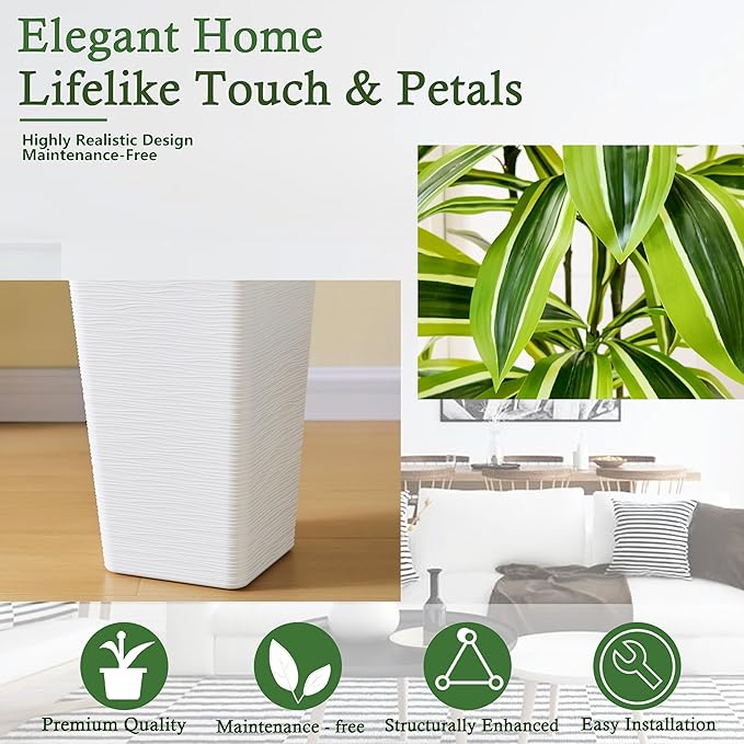 Artificial Dracaena Tree：6FT Faux Silk Tropical Yucca Floor Trees Realistic Fake Green Plant with Natural Wood Trunk & Lifelike Leaves for Home Office Decor Indoor & Outdoor (6FT,1-Pack,White)