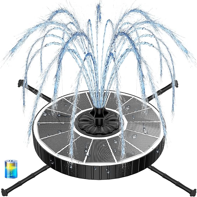Yzert Solar Fountain Pump with 2000mah Battery 3.5W, 3-Level Adjustable Water Height, Rotating Rods, Works in Shadow, 7 Nozzles, 2026 Glass Outdoor Fountain for Bird Bath, Garden, Pond