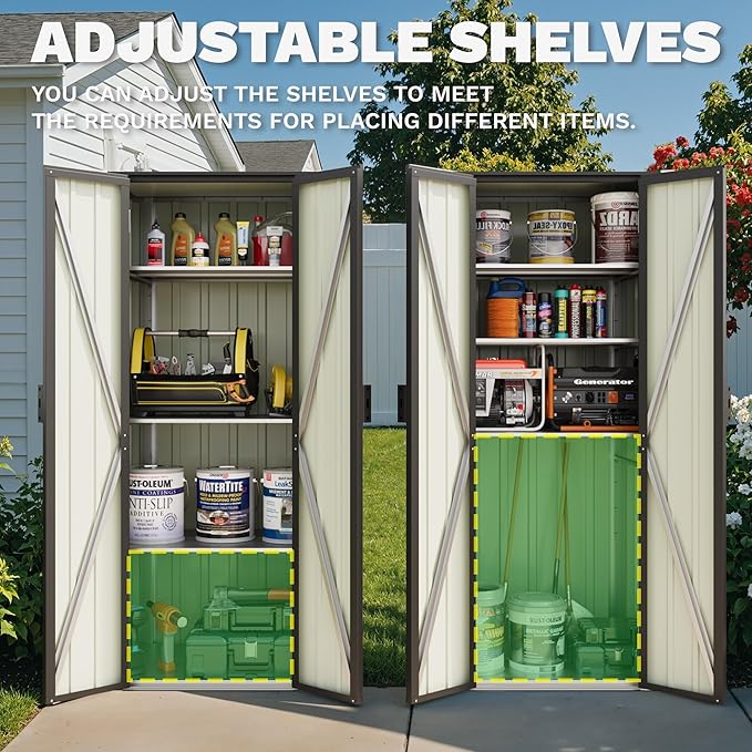 Patiowell 28 Cuft Outdoor Storage Shed with Adjustable Shelves, Metal Vertical Storage Cabinet with Lockable Door, Outdoor Waterproof Tool Garden Shed for Backyard Lawn Patio, Black