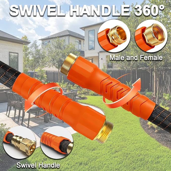 100FT Flexible Lightweight Garden Hose w/ 10Pattern Spray Nozzle,3/4 Inch,2026 Braided Elastic Garden Hose,Triple Latex Core,No-Kink,Anti-Burst,Leak-Proof,Easy Use&Storage (OrangeBlack)