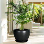 Ceramicfor Ceramic Pot for Plants - 10 Inch Plant Pot Indoor with Drainage Hole and Saucer Large Planter Decorative Planter Modern Outdoor Flower Pot for House Balcony Black
