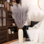 Premium Faux Grey Pampas Grass – 55" Tall Ultra-Fluffy 24-Branch One-Piece Stems No Assembly, Luxury Silk-Feel Feather Flowers for Modern Industrial Minimalist Home Decor (Charcoal, 8 Stems)