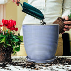 Ceramic Planter - Modern Round 12 Inch Pots for Plants with Drainage Hole and Plant Saucer for Flower Indoor, Garden Room Home Office House Decor, House Warming Gifts, Blue-Purple