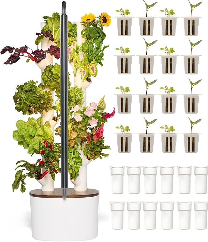 Gardyn Studio 1 Vertical Hydroponics Growing System Kit - 16 Non-GMO Plants, Herbs, Vegetables - Tower Garden - Hydroponic Herb Garden Planter Indoor Kit - Indoor Gardening System with LED Grow Lights
