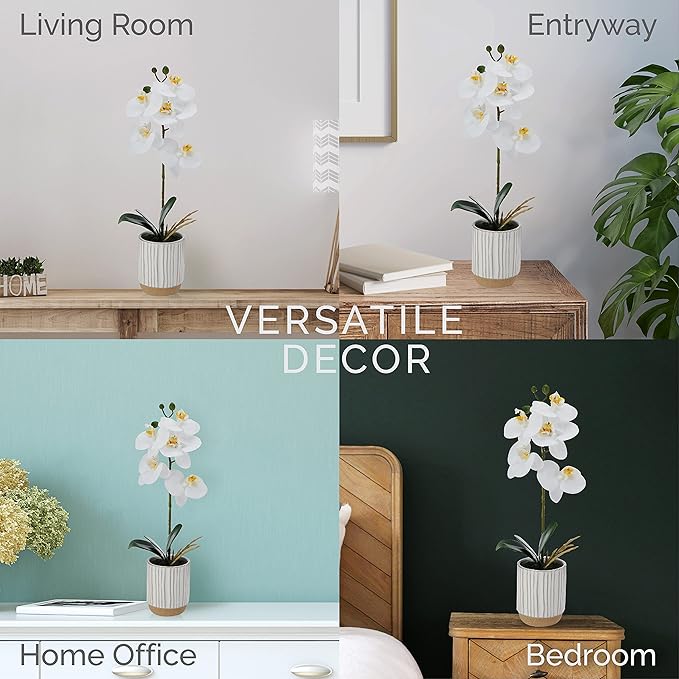 Mikasa Artificial Orchid in Pot, Real Touch Phalaenopsis Orchid, Cream Glaze Ceramic Pot, 16-Inch Single Branch, White/Yellow