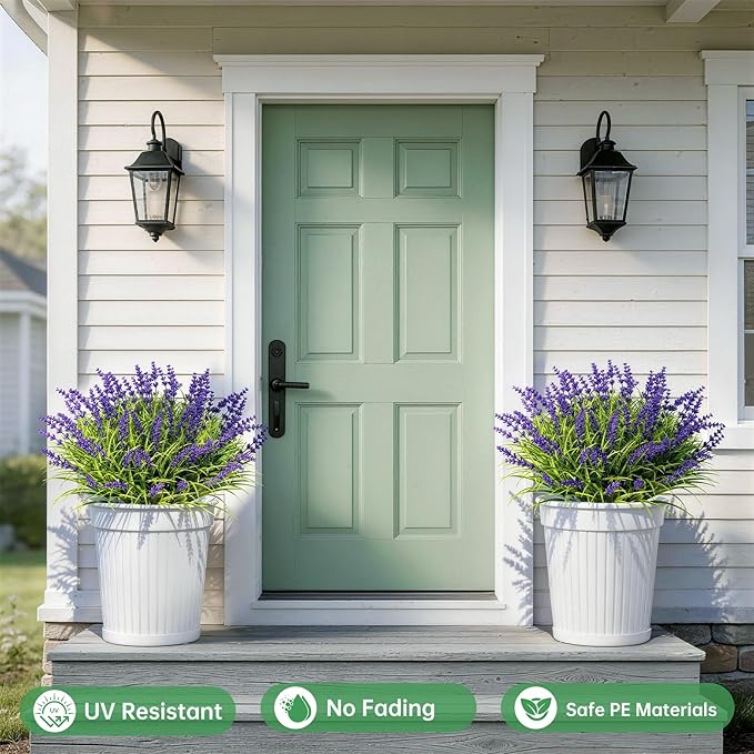 Gipsot 14 Bundles UV Resistant No-Fade Outdoor Artificial Plants & Flowers, Adjustable Height Fake Lavender Flowers Indoor & Outdoor Decor for Garden Patio Pathway Hanging Planter Front Porch