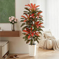Artificial Red Dracaena Tree - 6FT Tall Fake Plants with White Tall Planter - Artificial Plants Indoor Floor Plant in Pot - Large Tropical Fake Yucca Potted Tree for Home Office Living Room Decor
