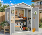 Gizoon 6x4.4 FT Resin Shed with Floor, Plastic Outdoor Storage Shed with Windows, All-Weather Garden Tool Shed with Lockable Doors, Suitable for Backyard & Patio (Grey)