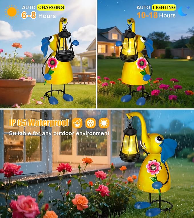 Solar Garden Lights Elephant Statue with Solar Lantern Lights,14.17in Tall Elephant Decor,Birthday Gifts for Women Mom Grandma,Big Metal Decorative Outdoor Figurine for Home Yard Art Patio,Porch,Lawn