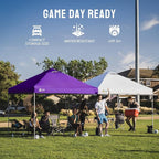 CROWN SHADES 10x10 Pop Up Canopy - Beach Tent with One Push Setup - Easy Outdoor Sun Shade for Events, Parties, Camping - Gazebo with STO-N-Go Cover Bag, Silver Coated Top, Purple