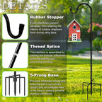 Shepherds Hooks for Outdoor 48 Inch Garden Bird Feeder Pole with 5 Prongs Base Adjustable for Hanging Flower Basket Plant Pot Solar Lantern Light Wind Chime Hanger for Wedding Decor 2 Pack