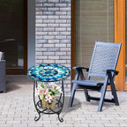 Outdoor Side Table Round Small Mosaic Patio Accent Indoor End Plant Coffee Tea Table for Yard Patio Porch Garden Living Room, Bedroom(Mandala Style,16 Inch)
