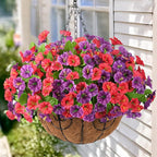 Homsunny Artificial Fake Hanging Flowers with Basket for Outdoors, Faux Silk Petunias Flower Spring Summer Decor UV Resistant Look Real Outside Patio Front Porch Decorations