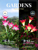 GIGALUMI Solar Outdoor Flower Lights, 4 Pack Waterproof Solar Garden Light, Color-Changing Outdoor Light, Solar Lily Flower, Unique Gifts for Dear Mother(2 Purple, 1 Red, 1 White)