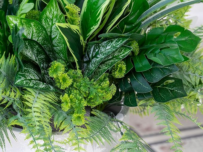Green Moon 14 Bundles Artificial Plants Outdoor, Faux Plants Outside UV Resistant Fake Greenery Shrubs for Home Planter Garden Patio Front Porch Yard Decor