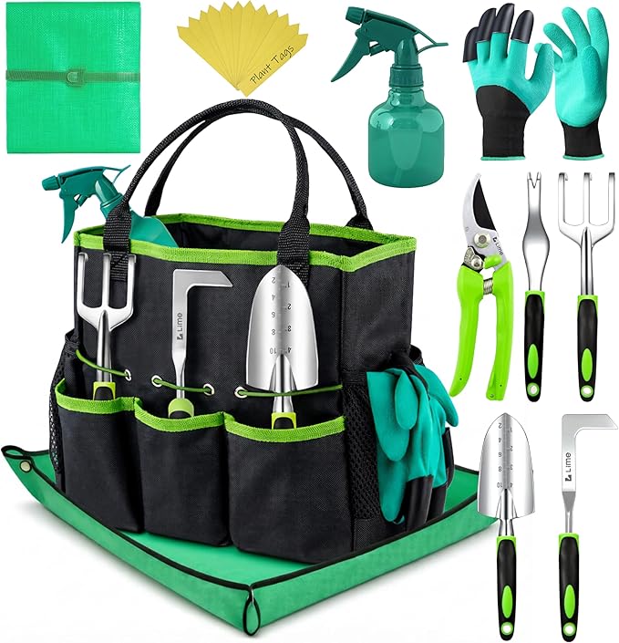 Heavy Duty Gardening Tools with Potting Mat- Gardening Gifts for Women, Men, Mom, Dad - Durable, Ergonomic Garden Tools Set