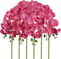 Orchid Artificial Flowers 6PCS Fake Silk Orchids Faux Orchid Stems Phalaenopsis Branches for Wedding Bouquet Home Party Garden Outdoor Decoration(Hot Pink)