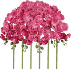 Orchid Artificial Flowers 6PCS Fake Silk Orchids Faux Orchid Stems Phalaenopsis Branches for Wedding Bouquet Home Party Garden Outdoor Decoration(Hot Pink)