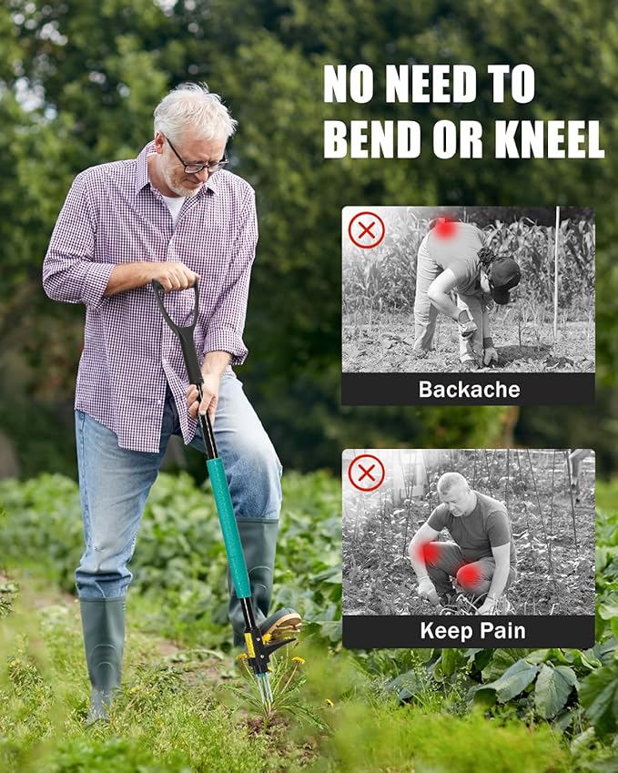 Breeze Touch Weed Puller Tool with Ergonomic D-Handle, 39" Stand Up Weed Puller Tool with Long Handle, Heavy Duty 3-Claw Dandelion Weed Puller & Root Remover for Lawn & Garden