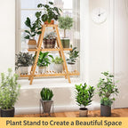 Bamboo Plant Stand - Indoor/Outdoor 3 Tier Plant Ladder, 8 Potted Flower Holder, Natural