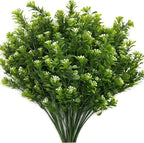 PASYOU Artificial Shrubs, Plastic Plants Fake Bean Shrub Bushes Grass Greenery Leaves Bush Indoor Outdoor Home Garden Party Verandah Wedding DIY Table Arrangement Decoration Planter Filler 8 Pack
