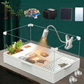 Small Turtle Starter Kit with Integrated Pump, Basking Light, Clear Acrylic 3-Layer Easy Cleaning Turtle Tank Aquarium for Small Reptiles