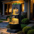 Bumilgar 39" H Modern Indoor Fountain with LED Lights and Pump, 3-Tier Standing Cascading Waterfall - Modern Design for Garden/Patio/Yard, Multi-Level Outdoor Decor 15“x14”x39“(Brown)