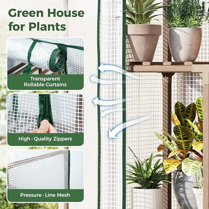 Bamworld Mini Greenhouse Indoor Outdoor 2-Tierd Reusable Portable Warm House with PE Cover Compact Garden and Backyards Portable Rack with Sturdy Eucalyptus Frame Winter-Proof for Plant Protection