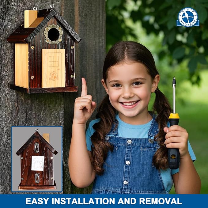 SISTERBIRD Pack of 2 Premium Bluebird Houses for Outside, All Seaons Bird Houses for Outside, Wooden Cabin Birdhouses for Outdoors, Weatherproof Courtyard Decorated Hanging Bird House