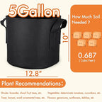 Gardzen 10-Pack 5 Gallon Grow Bags, 300G Thickened Fabric Grow Bags with Handles, Heavy Duty Aeration Plant Grow Bags