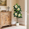 GarveeHome Faux Rubber Tree, 48 Inch Artificial Plants Indoor with Real Touch Leaves and Multi Trunks, Artificial Tree Fake Potted Plants with White Flowers for Home Decor Office Living Room