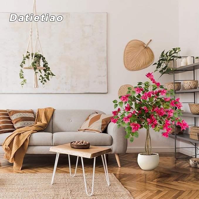 3FT Artificial Bougainvillea Tree, Faux Potted Flowering Plant with Lush Pink Blooms, UV Resistant Indoor Outdoor Artificial Tree for Living Room, Patio, Office, Porch Decoration