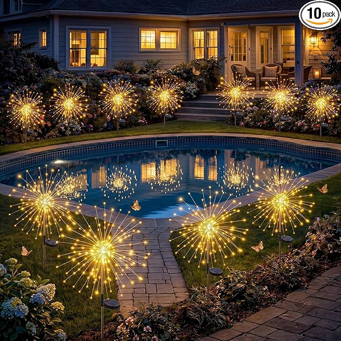 Solar Firework Lights, 10 Pack 120 LEDs 8 Lighting Modes Twinkle Solar Garden Lights Outdoor Waterproof for Yard Patio Walkway Pathway Party Wedding Balcony Decorative - Gifts for Women Mom