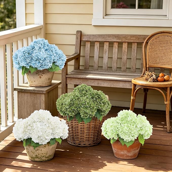 Coferset 4Pcs White Hydrangea Artificial Flowers Lifelike Faux Hydrangea Real Touch Artificial Flowers for Outdoors Home Wedding Christmas Office Party Living Room Decoration,22inch