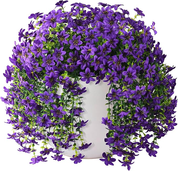 Artificial Hanging Baskets Outdoor, 4 Bundles Artificial Hanging Flowers Outdoors Spring Summer Decoration, No Fade Realistic Fake Hanging Baskets for Porch Patio Balcony Home Yard Decor