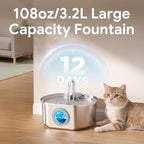 Cat Water Fountain Stainless Steel: 108oz/3.2L Cat Fountain for Drinking - Pet Water Fountain Inside - Automatic Dog Watering Dispenser Bowl - Pet Feeding & Watering Supplies - Water Level Window