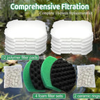 PurifyLogix 18 PCS Pond Filter Kits for Pennington Inpond 5 in 1 600 Gallon Model Water Pump, Includes 4 Foam Filter, 12 Polymer Woolfilter Mats, 2 Ceramic Media Rings Compatible with Aquagarden 600