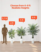 VEVOR Artificial Areca Palm Tree 6 ft, Fake Palm Tropical Plants with White Tall Planter, Faux Floor Silk Plant in Pot, Large Trees for Home Office Living Room Decor House Warming, Indoor Outdoor