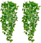 Fake Hanging Plants Vines(2pcs)for Room Decor, Artificial Ivy Greenery Garlands for Home Bedroom Living Aesthetic Kitchen Office Wall Patio Bookshelf,Indoor,Outdoor Farmhouse Decorations(No flowerpot)