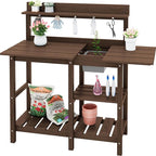 SERWALL Outdoor Potting Bench with Removeable Sink,Rot-Resistant HDPE Potting Table for Outside Gardening, All Weather Use - Coffee