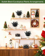 Velener 2 PCS Small Fake Eucalyptus Plant Artificial Potted Plants Indoor for Christmas Decor Indoor Realistic Faux Plant for Office, Bathroom, Living Room, Desk, Shelf, Home Decor (Black)