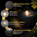 10.6" H Modern Round Outdoor Water Fountain with 3000K LED Lights, Minimalist Sphere Garden Waterfall with Soothing 55dB Sound for Patio, Deck, Porch, Backyard and Zen Indoor Decor