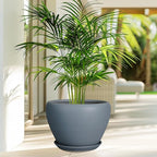 Ceramicfor 10 Inch Plant Pot - Ceramic Planter for Indoor Plants Large Plant Pot with Drainage Hole and Saucer Round Outdoor Planter Modern Flower Pot for Home Decor Gray