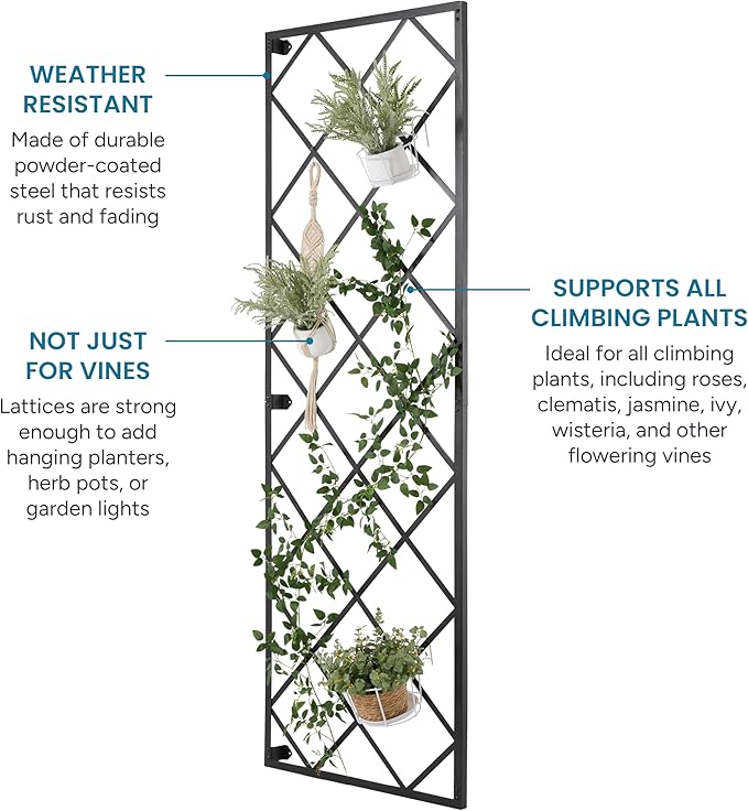 Giant Wall Trellis, 8 Foot Tall (96” high by 32” Wide), for Outdoor Climbing Plants, Sturdy Rectangular Shaped Metal Frame with Lattice Design