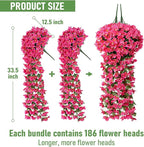 ATTGREAT Artificial Bougainvillea for Outdoors Faux Plants UV Resistant Flowers Fake Plastic Plants Realistic Silk Flowers for Porch Planter Garden Outside Hanging Decoration, 2Pcs (Rose Red)