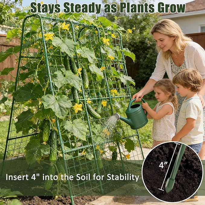 Miory Cucumber Trellis, 63" Tall U Shape Trellis for Raised Bed, Garden Arch Trellis for Climbing Plants Outdoor, Plant Support for Vegetables Vines, Steel with PE Coated (48“Lx32”Wx63“H)