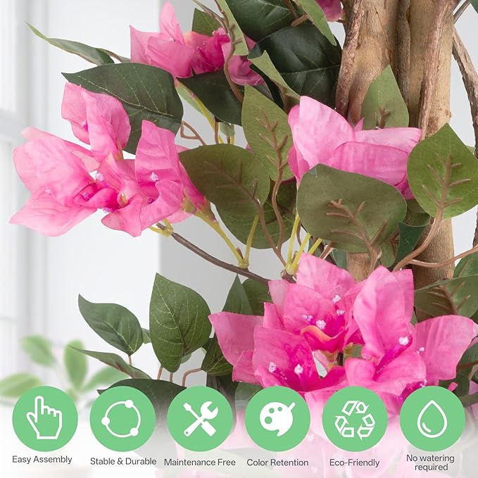 5FT Artificial Bougainvillea Tree – Faux Silk Pink Bougainvillea Plant with Pot for Indoor Outdoor Decor, Tall Fake Tropical Tree for Home, Office, Patio, Balcony, Wedding Decoration