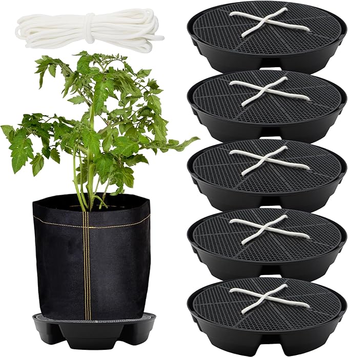 5-Pack 12" Self Watering Pots for Indoor Plants, Plastic Plant Saucer, Bottom Plant Water Catcher Tray, Indoor/Outdoor Greenhouse Garden Auto-Irrigation System for 5 Gallon Fabric Grow Bag